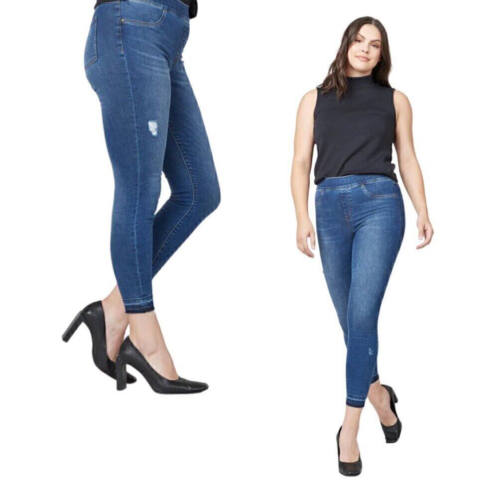 SPANX Distressed Ankle Skinny Jeans NWT Medium Wash Blue M Reg (6-8) Raw Edge
